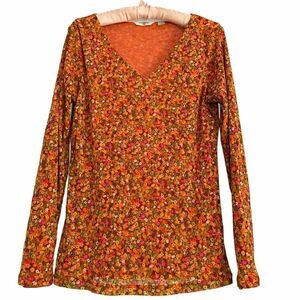 Liz Claiborne Orange Floral Nylon Sheer Mesh Top M
